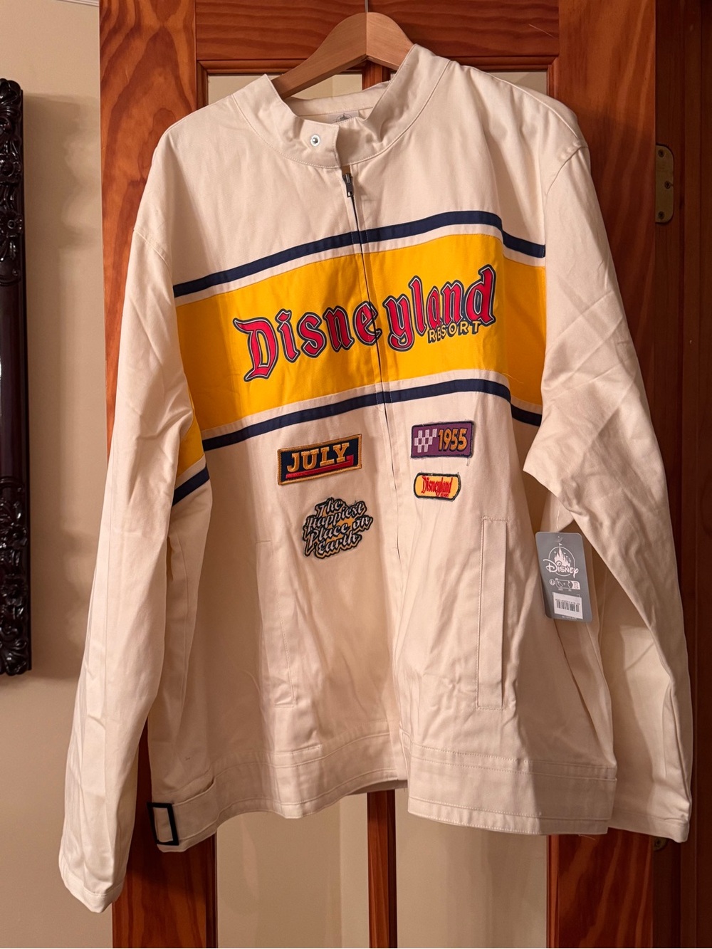 NWT Disney Disneyland Cars Racing Cream Jacket with Yellow and Navy Stripes